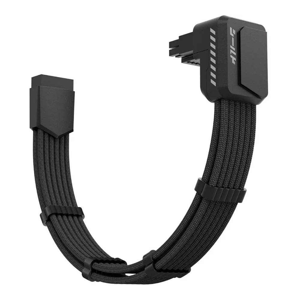 SLEEVED CABLE (สายถัก) EZDIY-FAB SHIELD 90 DEGREE 16AWG 12VHPWR MALE TO FEMALE EXTENSION CABLE STD - BLACK (EZDPR230)