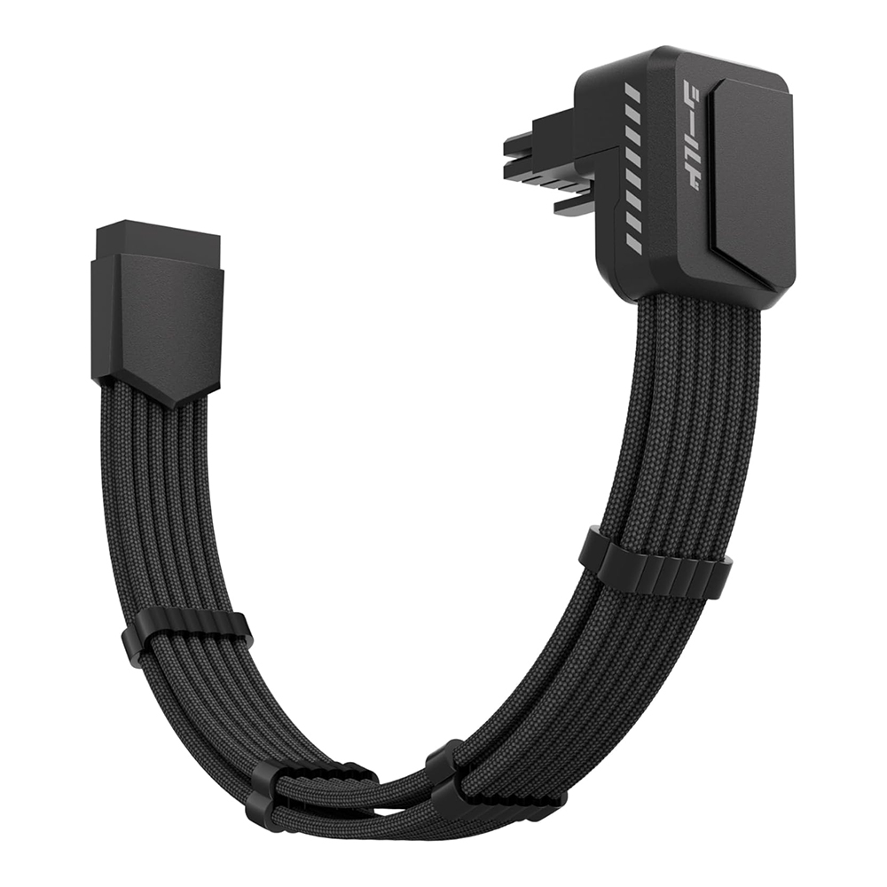 SLEEVED CABLE (สายถัก) EZDIY-FAB SHIELD 90 DEGREE 16AWG 12VHPWR MALE TO FEMALE EXTENSION CABLE RVS - BLACK (EZDPR230-6)