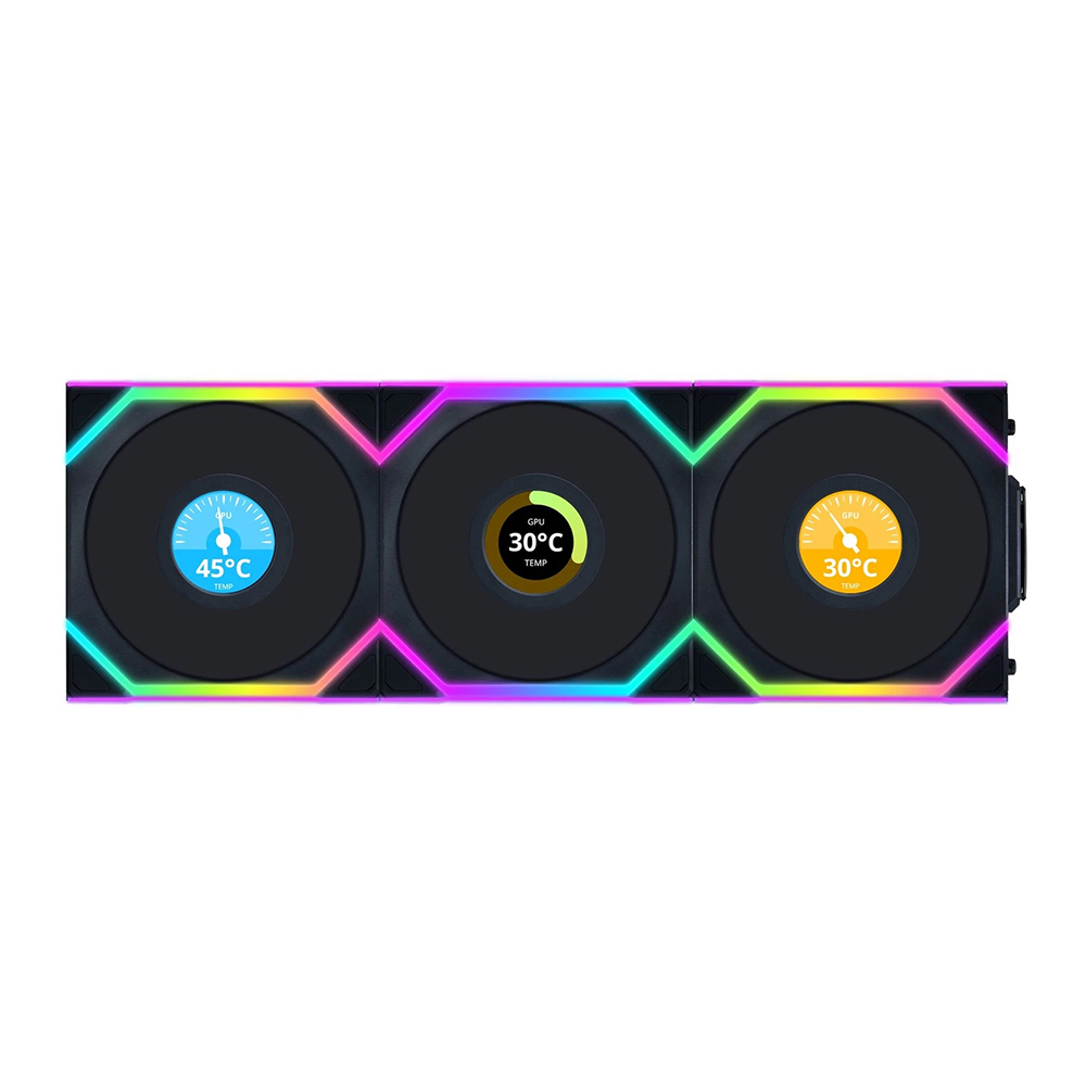 CASE FAN (พัดลมเคส) LIAN LI UNI FAN SL WIRELESS LCD 120 REVERSE BLADE - BLACK (3-FAN PACK) (12RSLLCD1W3B)