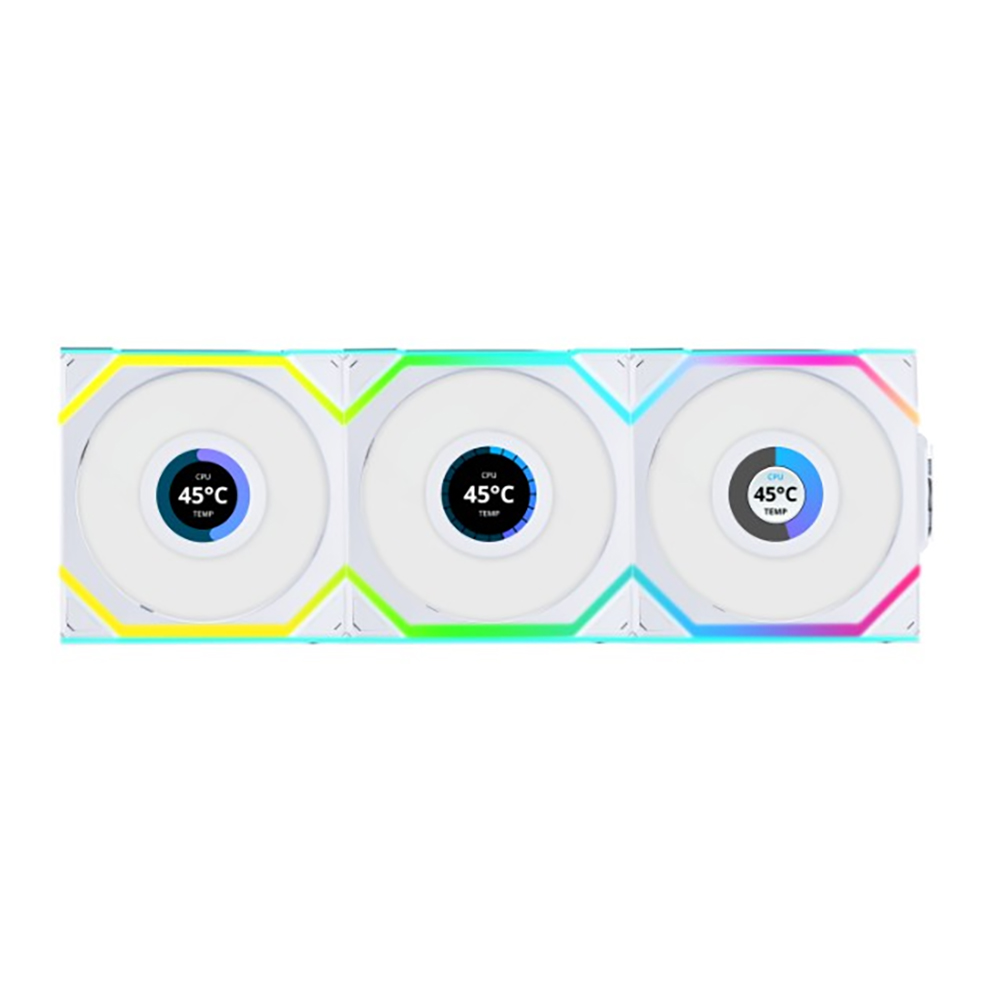 CASE FAN (พัดลมเคส) LIAN LI UNI FAN SL WIRELESS LCD 120 REVERSE BLADE - WHITE (3-FAN PACK) (12RSLLCD1W3W)