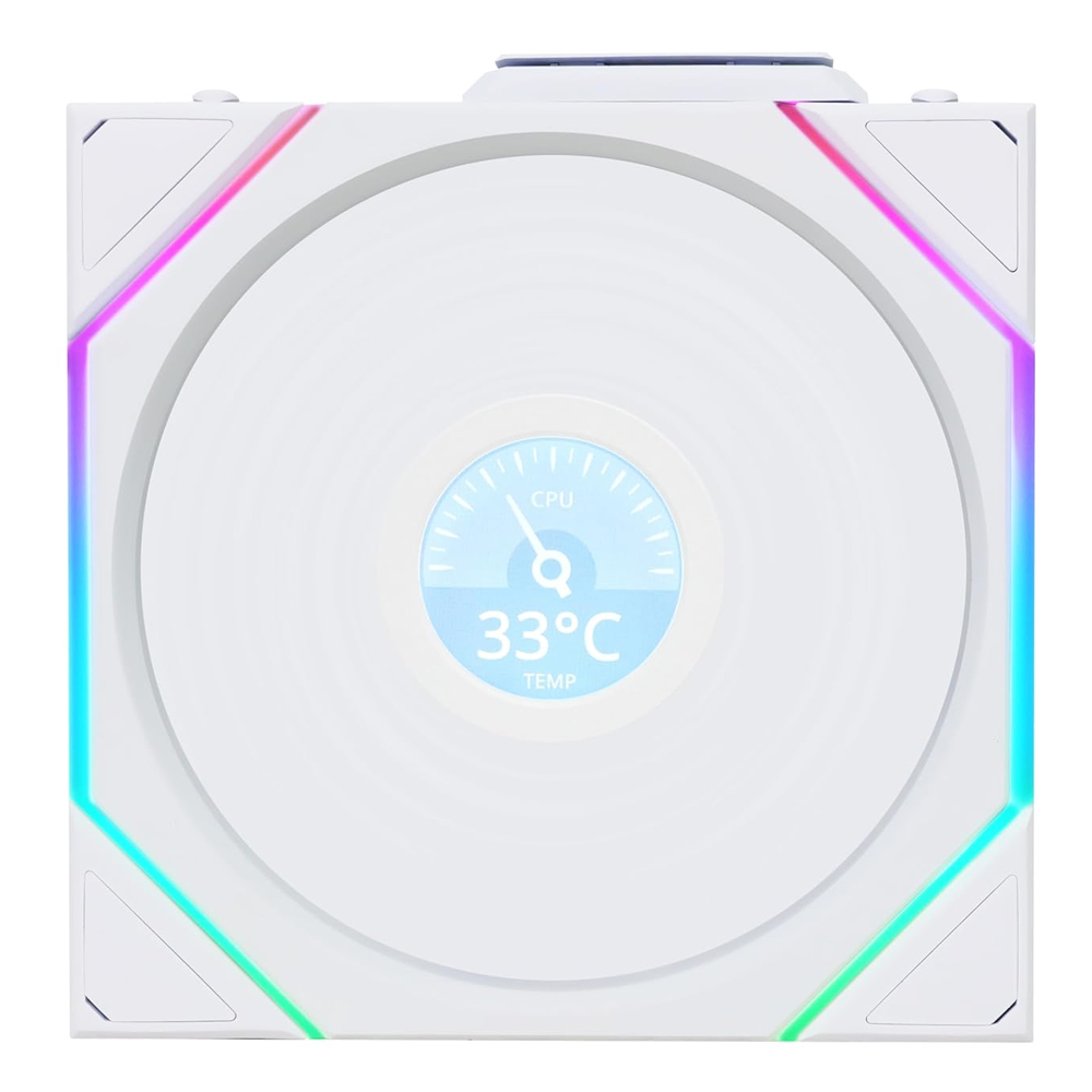 CASE FAN (พัดลมเคส) LIAN LI UNI FAN TL120 LCD REVERSE BLADE WIRELESS - WHITE (12RTLLCD1W1W)
