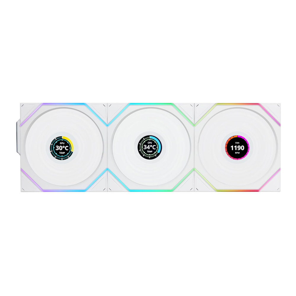 CASE FAN (พัดลมเคส) LIAN LI UNI FAN TL120 LCD WIRELESS PACK-3 - WHITE (12TLLCD1W3W)