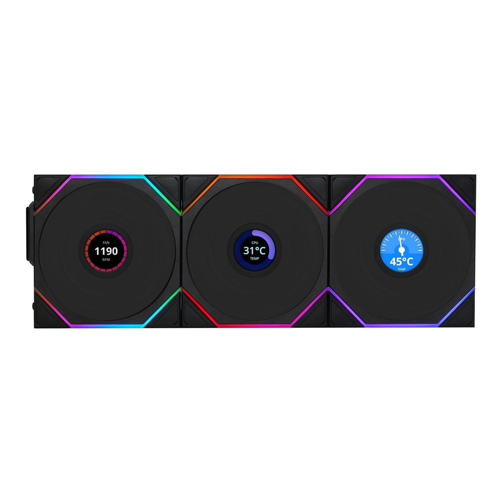 CASE FAN (พัดลมเคส) LIAN LI UNI FAN TL120 LCD WIRELESS PACK-3 - BLACK (12TLLCD1W3B)