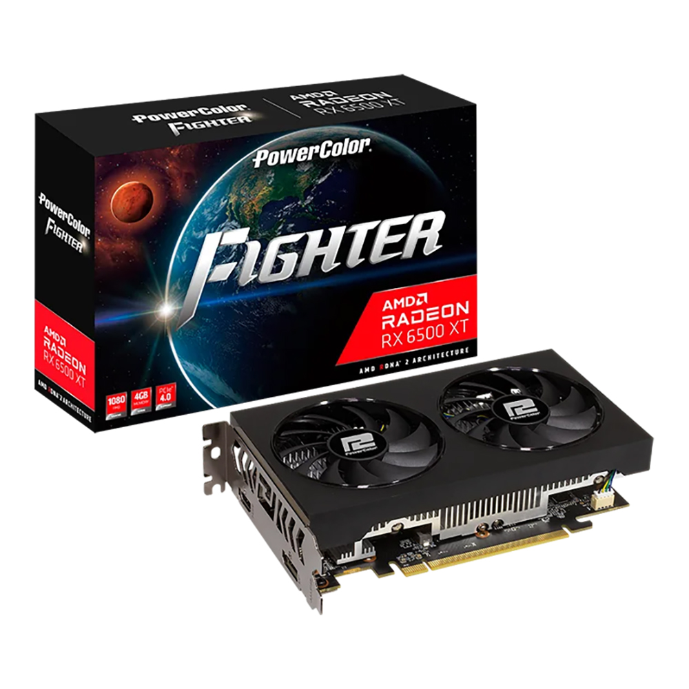 VGA (การ์ดแสดงผล) POWERCOLOR FIGHTER AMD RADEON RX 6500 XT 4GB GDDR6 V3 (AXRX 6500XT 4GBD6-DHV3)