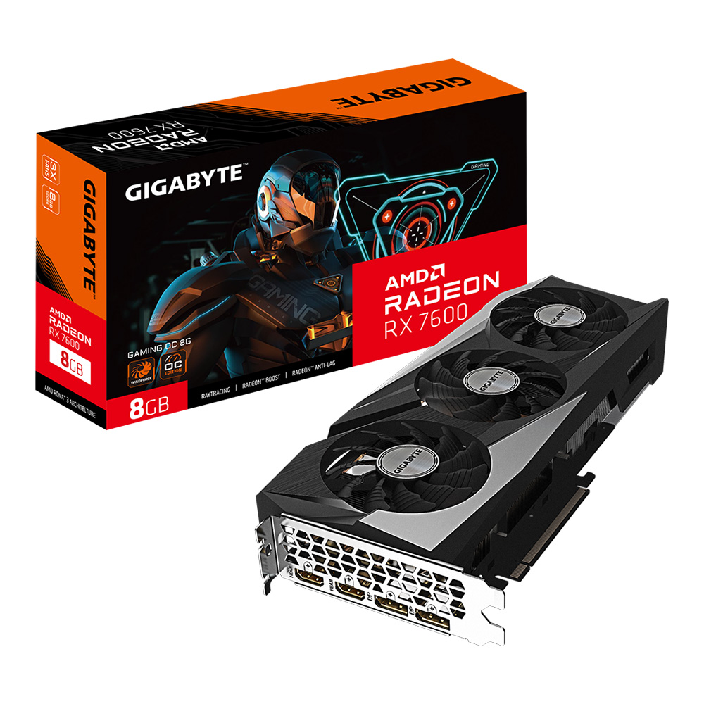 VGA (การ์ดแสดงผล) GIGABYTE RADEON RX 7600 GAMING OC 8G (REV. 1.1) - 8GB GDDR6 (GV-R76GAMING OC-8GD)