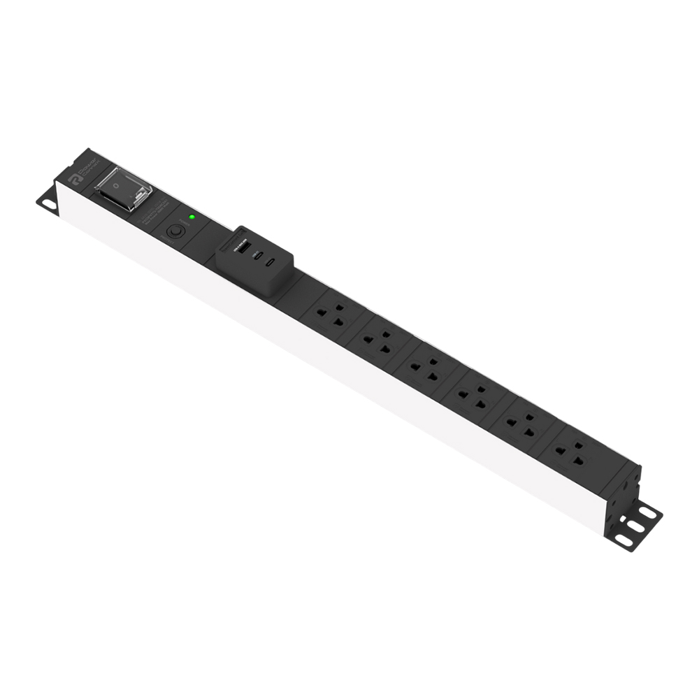 PLUG (ปลั๊กไฟ) POWERCONNEX PXC5PVTTS-TS06C2A1 6 OUTLET 1 SWITCH 2 USB-C 1 USB-A 3 METER 3680 WATT - BLACK