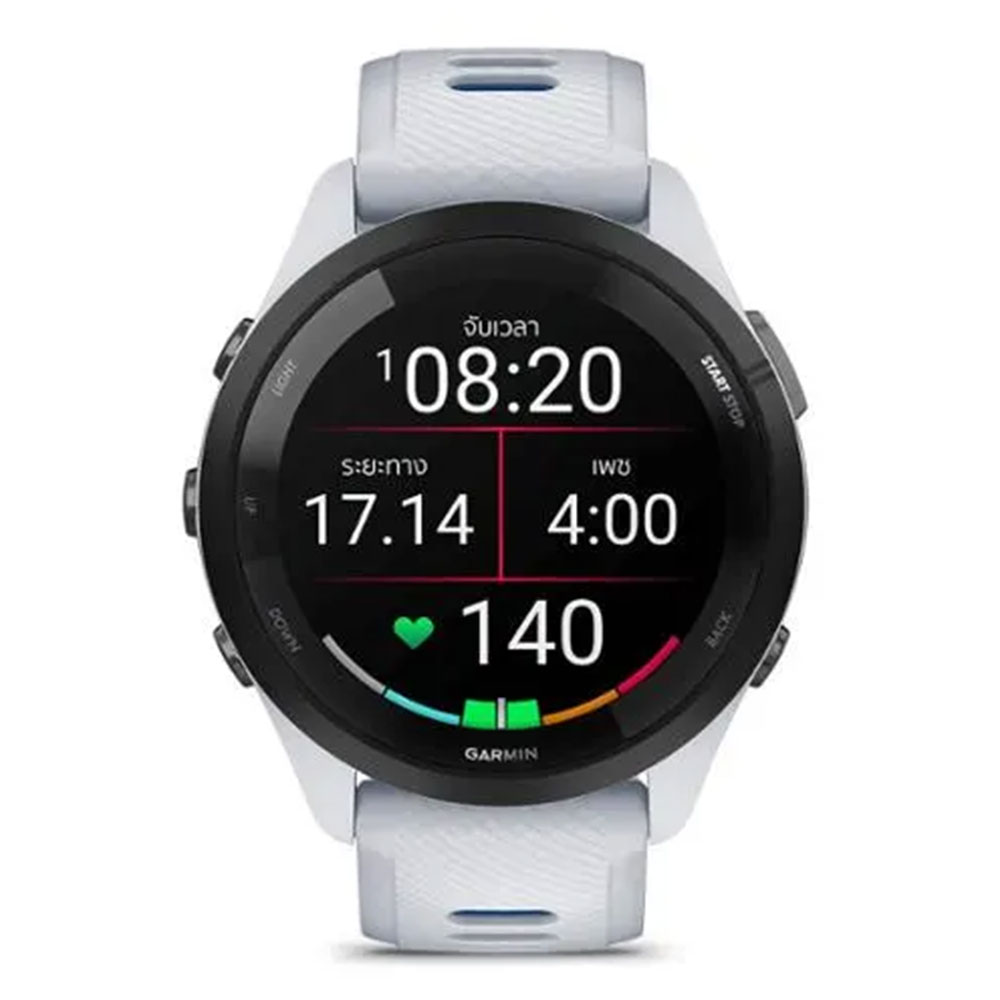 SMART WATCH (นาฬิกาอัจฉริยะ) GARMIN FORERUNNER 265 MUSIC - WIFI, GPS, BLACK BEZEL WITH WHITESTONE CASE AND WHITESTONE/TIDAL BLUE SILICONE BAND