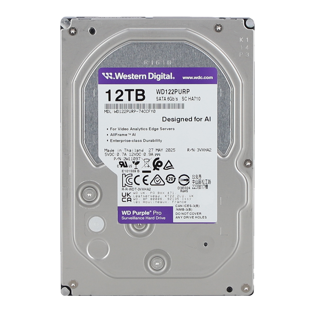 12 TB 3.5 INCH HDD (ฮาร์ดดิสก์ 3.5 นิ้ว) WD PURPLE PRO - 7200RPM 512MB SATA3 (WD122PURP)