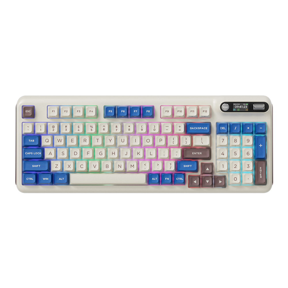 WIRELESS KEYBOARD (คีย์บอร์ดไร้สาย) ROYAL KLUDGE KZZI RKZ98 RAINBOW SWITCH RGB EN - LATTE