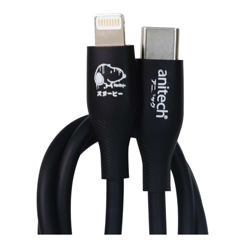 CHARGING CABLE (สายชาร์จ) ANITECH X SNOOPY SNP-L001-BK - USB-C TO LIGHTNING 27W 1M BLACK