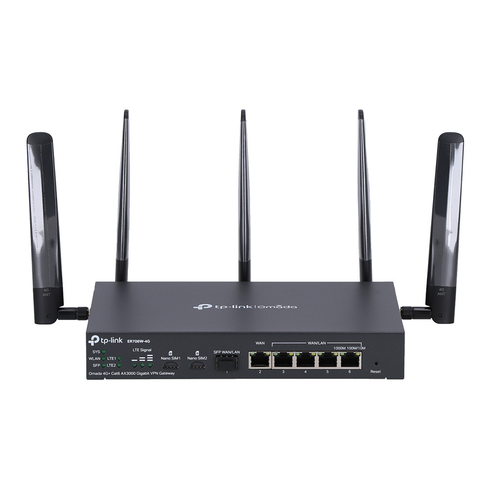VPN GATEWAY (วีพีเอ็น เกตเวย์) TP-LINK OMADA ER706W-4G (V2) - 4G+ CAT6 AX3000 GIGABIT VPN GATEWAY