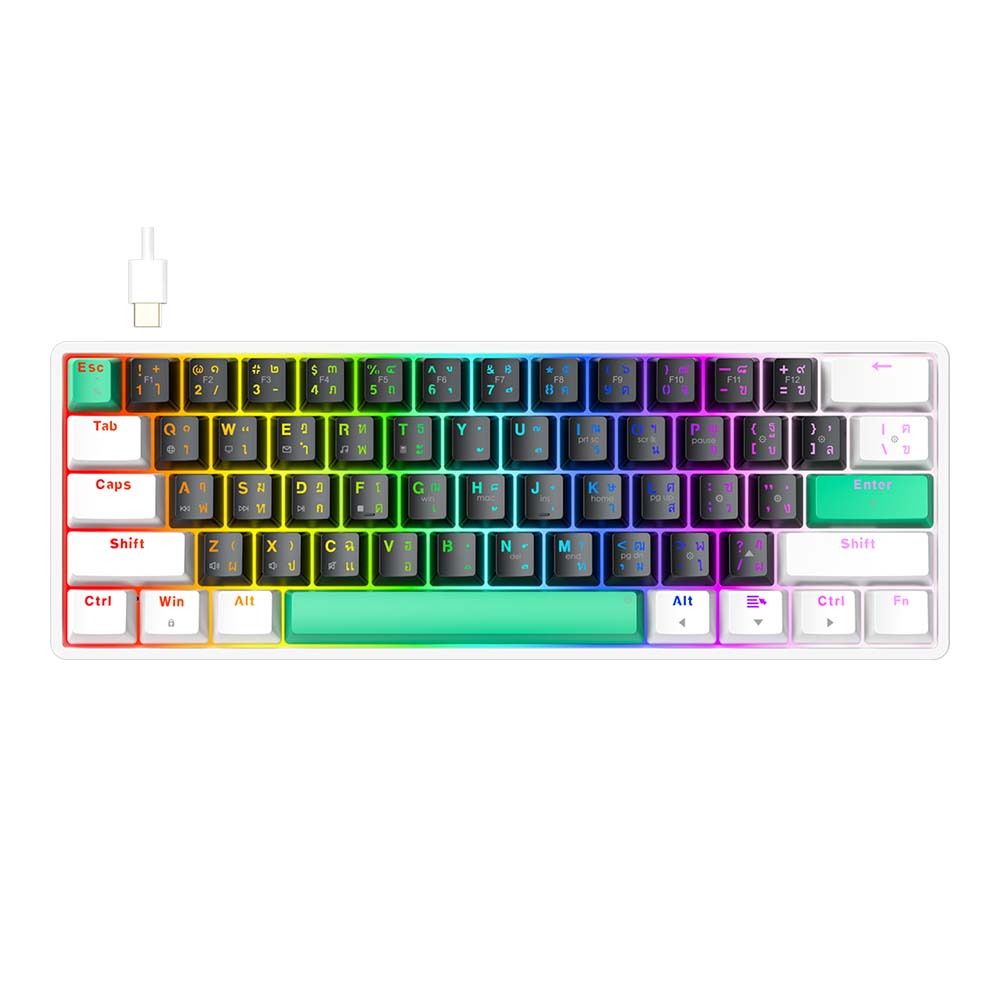 KEYBOARD (คีย์บอร์ด) FANTECH ATOM X61 MK613 - YELLOW SWITCH ARGB EN/TH BLACK-WHITE