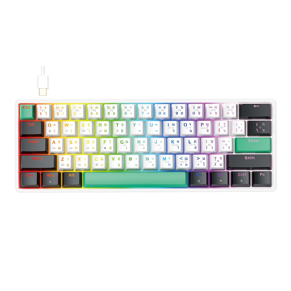 KEYBOARD (คีย์บอร์ด) FANTECH ATOM X61 MK613 - YELLOW SWITCH ARGB EN/TH WHITE-BLACK