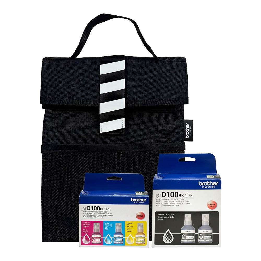INK (หมึกสำหรับเครื่องพิมพ์) BROTHER BTD100CL3PK + BTD100BK2PK + BAG