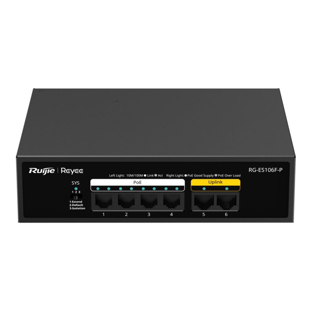 SWITCH (สวิตซ์) REYEE 6 PORT MAX POE POWER 55W - RG-ES106F-P