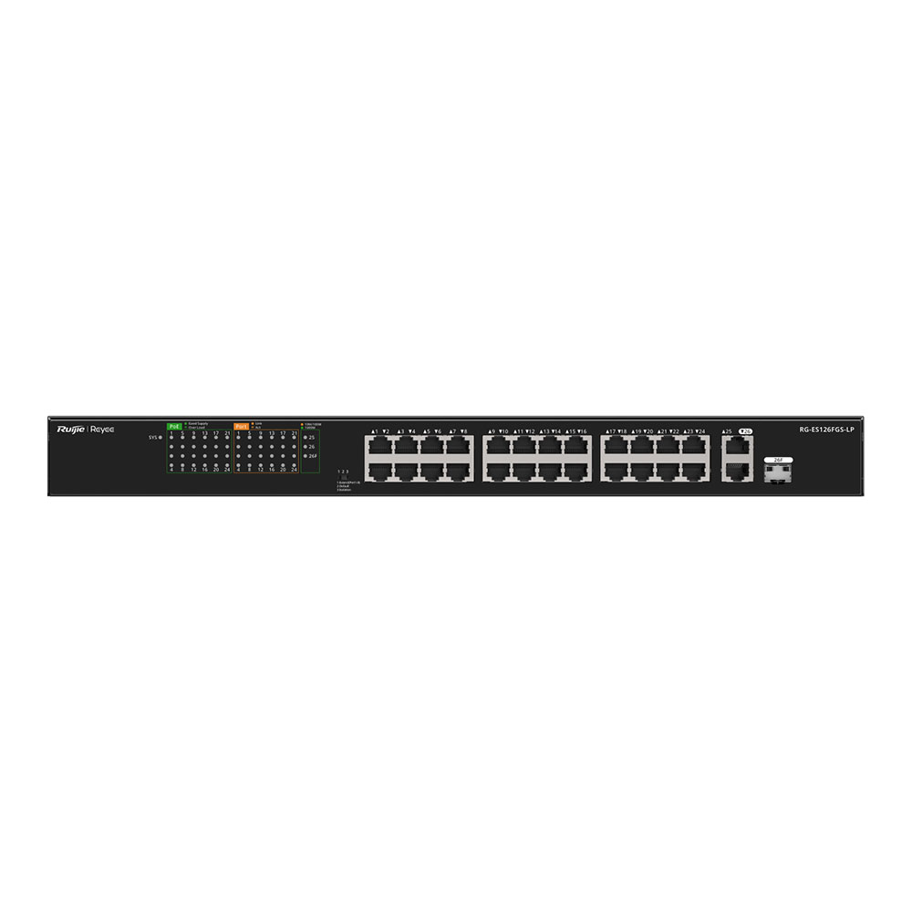 SWITCH (สวิตซ์) REYEE 24 PORT 1 UPLINK PORT 1000MBPS MAX POE POWER 181W - RG-ES126FGS-LP