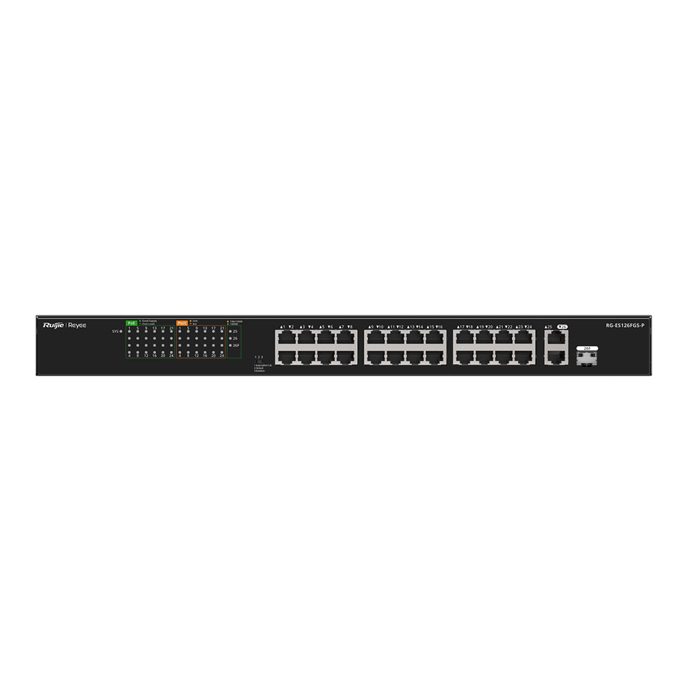 SWITCH (สวิตซ์) REYEE 24 PORT 1 UPLINK PORT 1000MBPS MAX POE POWER 371W - RG-ES126FGS-P