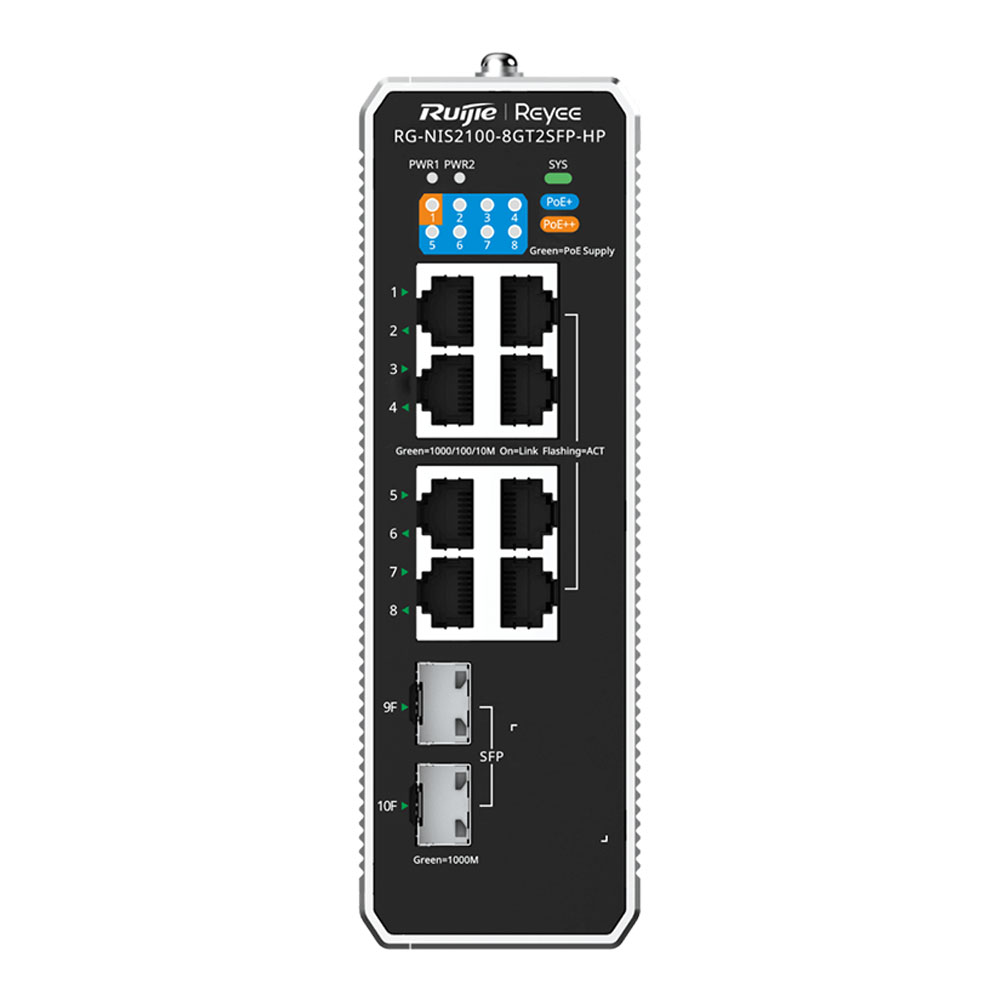 SWITCH (สวิตซ์) REYEE 10 PORT 1XPOE++ PORT 7XPOE+ PORTS - RG-NIS2100-8GT2SFP-HP