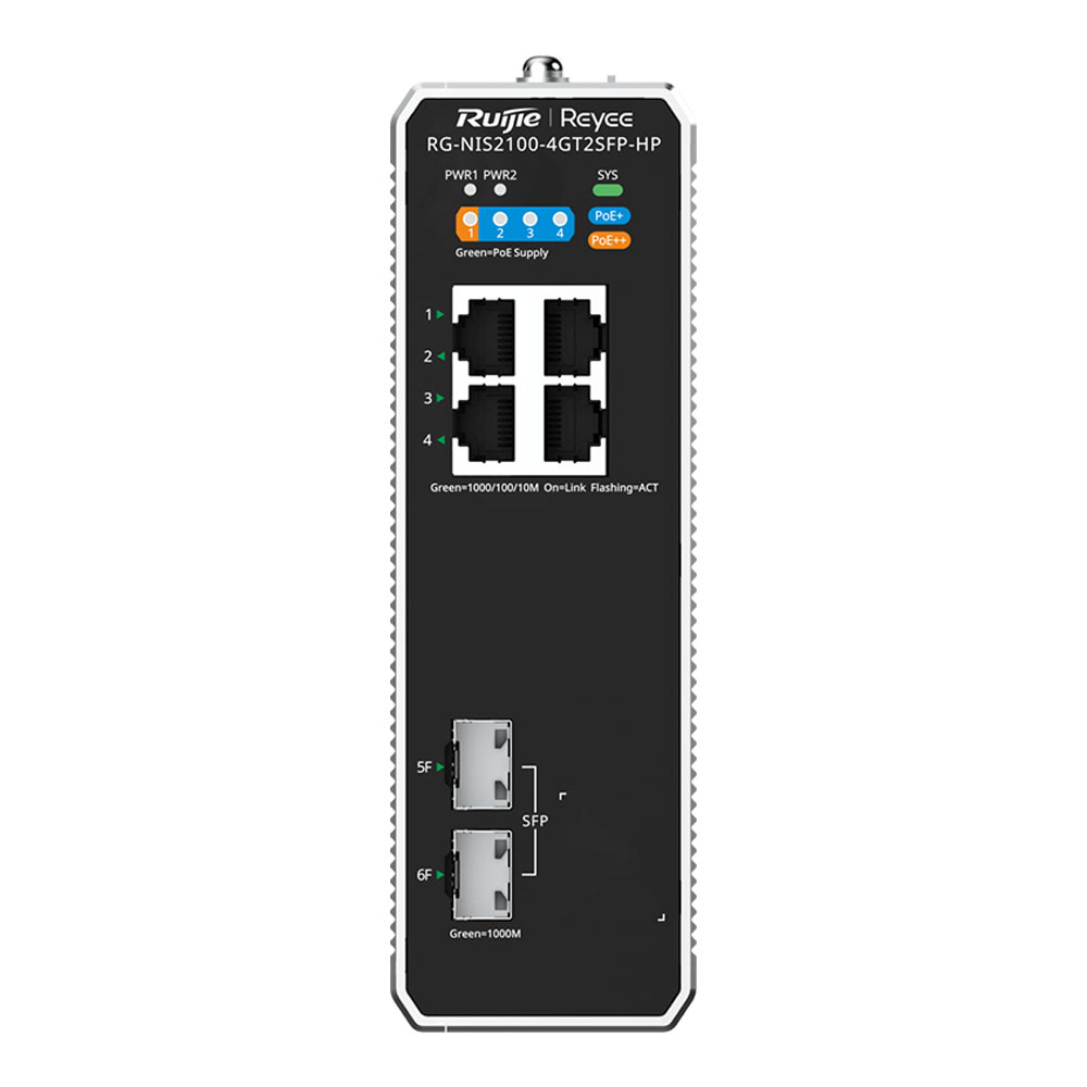 SWITCH (สวิตซ์) REYEE 6 PORT 1XPOE++ PORT 3XPOE+ PORTS - RG-NIS2100-4GT2SFP-HP