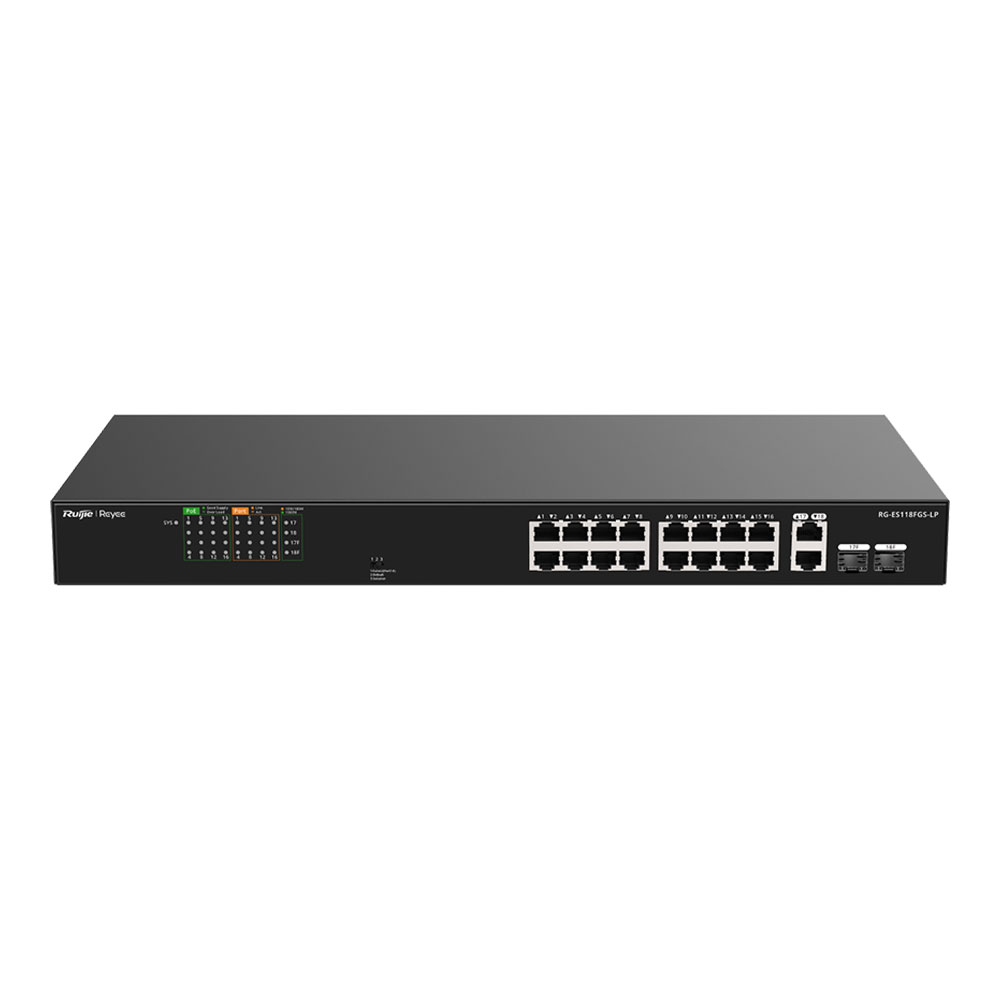 SWITCH (สวิตซ์) REYEE 16 PORT 2 GIGABIT RJ45/SFP COMBO PORTS MAX POE POWER 121W - RG-ES118FGS-LP