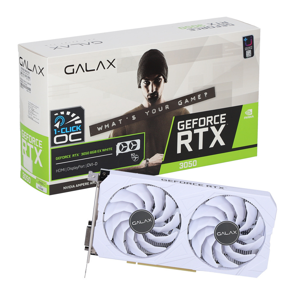 VGA (การ์ดแสดงผล) GALAX GEFORCE RTX 3050 6GB EX WHITE (A76D) - 6GB GDDR6 35NRLDHPAZTE