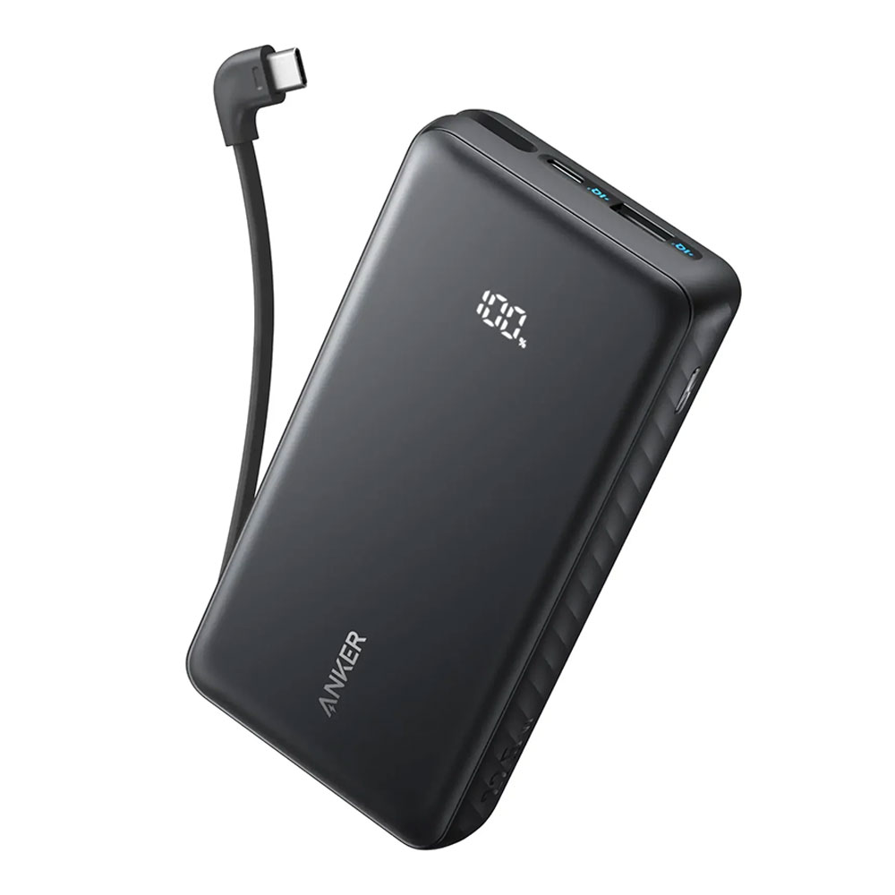 POWER BANK (พาวเวอร์แบงค์) ANKER ZOLO POWERBANK 20000mAh 22.5W FAST CHARGING WITH BUILT-IN USB-C CABLE - A110EH11 BLACK