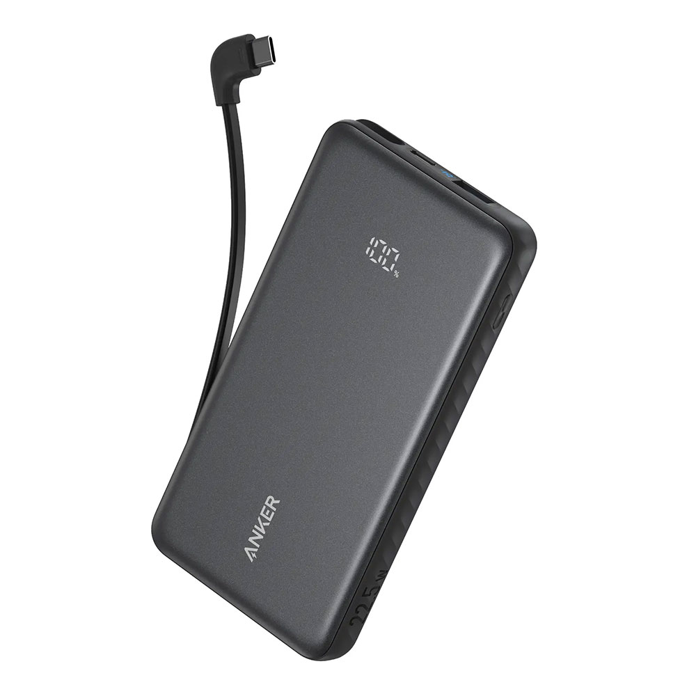 POWER BANK (พาวเวอร์แบงค์) ANKER ZOLO POWERBANK 10000mAh 22.5W FAST CHARGING WITH BUILT-IN USB-C CABLE - A110DH11 BLACK