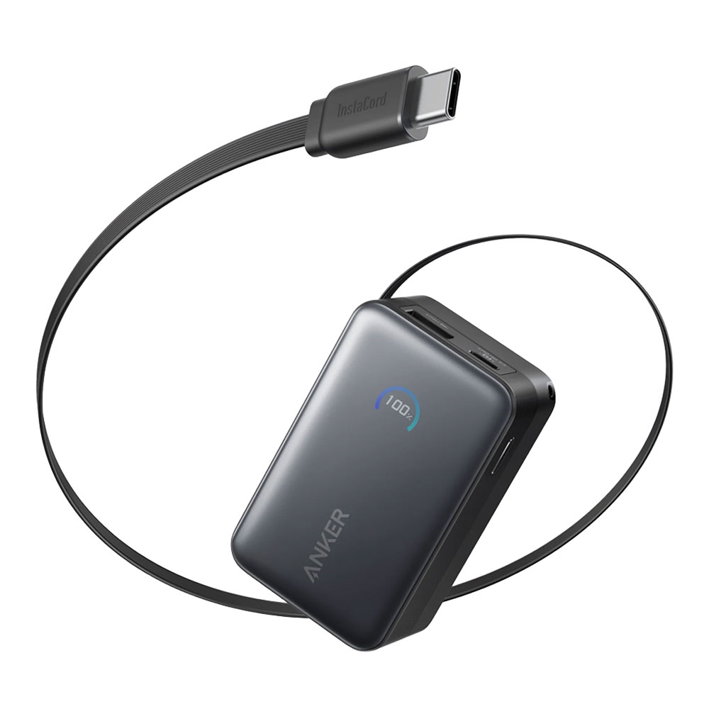 POWER BANK (พาวเวอร์แบงค์) ANKER NANO POWER BANK - 10K 45W BUILT-IN RETRACTABLE USB-C CABLE BLACK A1638H11