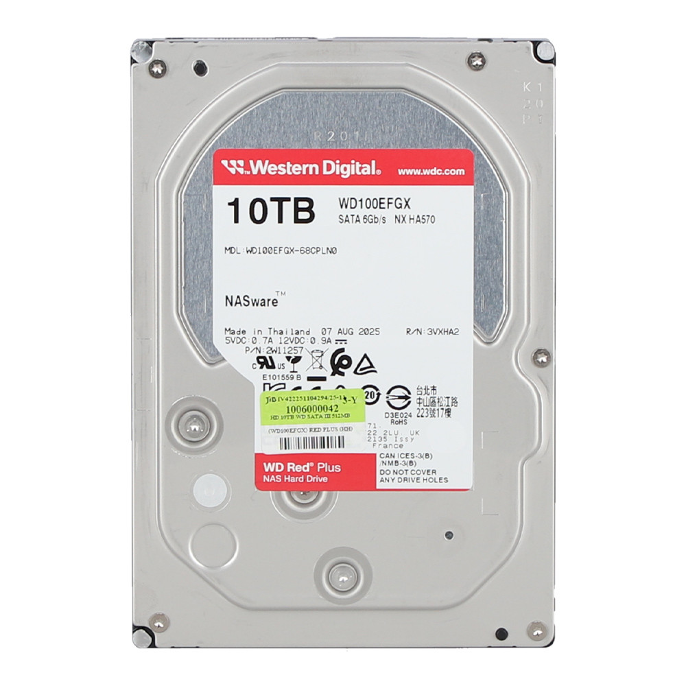 10 TB 3.5 INCH HDD (ฮาร์ดดิสก์ 3.5 นิ้ว) WD RED PLUS - 7200RPM 512MB SATA3 WD100EFGX