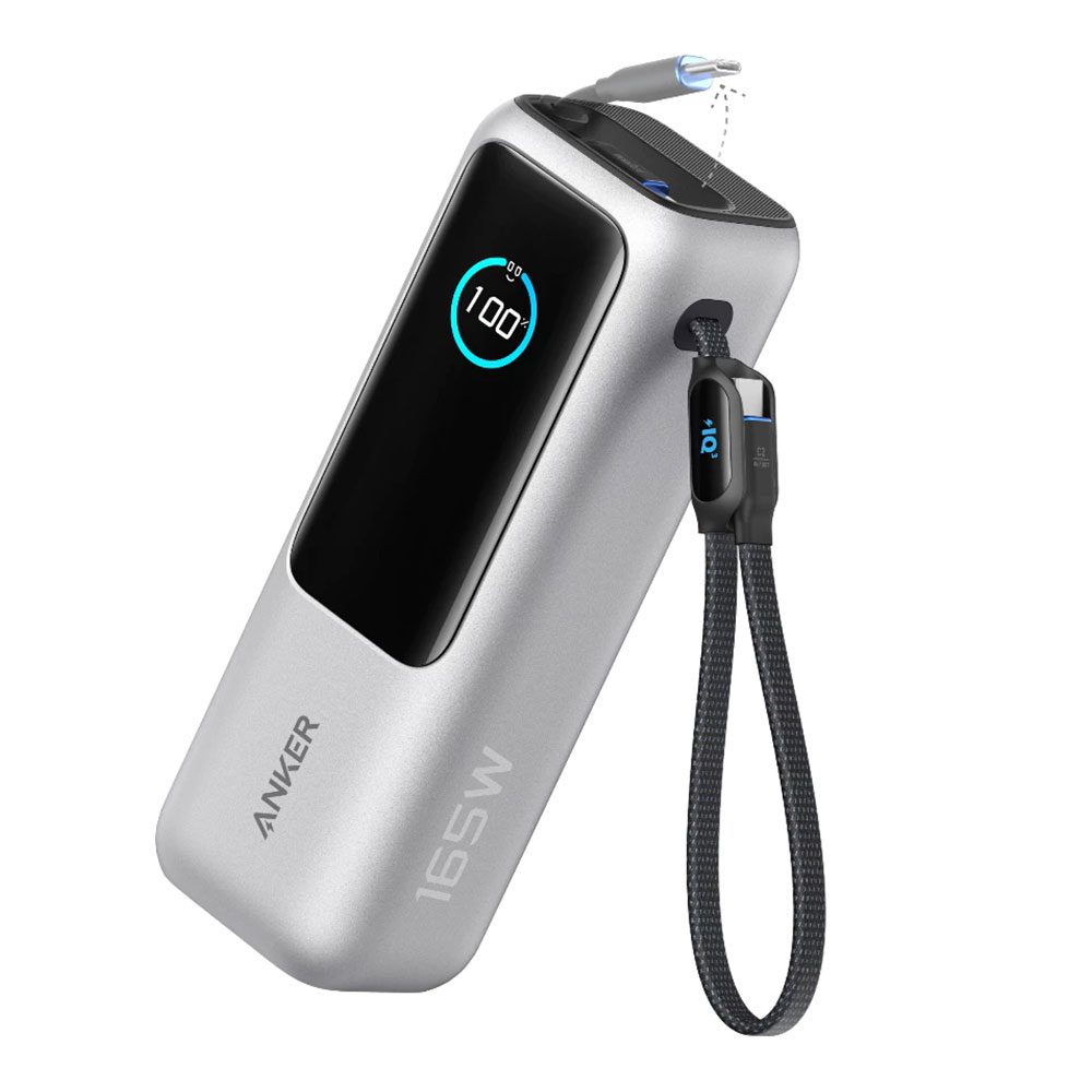 POWER BANK (พาวเวอร์แบงค์) ANKER POWER BANK - 25K 165W BUILT-IN AND RETRACTABLE CABLES SILVER A1695H41