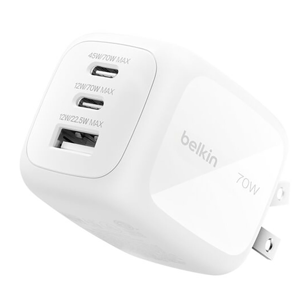 CHARGER (ที่ชาร์จ) BELKIN BOOSTCHARGE PRO - 3-PORT GAN WALL CHARGER 70W WHITE WCH018THWH