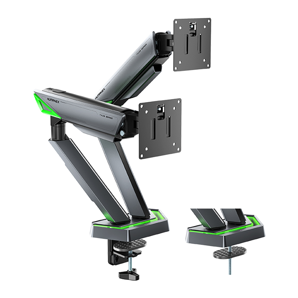 MONITOR ARM (ขาตั้งจอ) HUMANMOTION TX03-2G - INFINITY MIRROR RGB LIGHTING GAMING DUAL-SCREEN GRAY