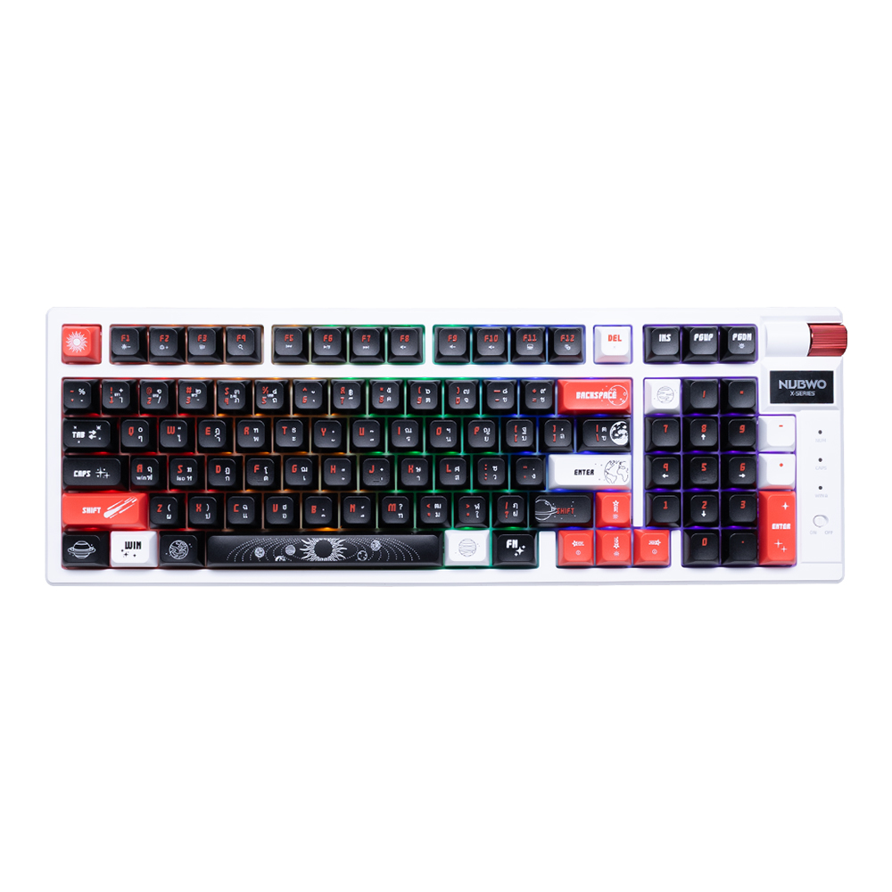 WIRELESS KEYBOARD (คีย์บอร์ดไร้สาย) NUBWO X803 GALACTIC - RED SWITCH RAINBOW LED EN/TH WHITE-BLACK-RED