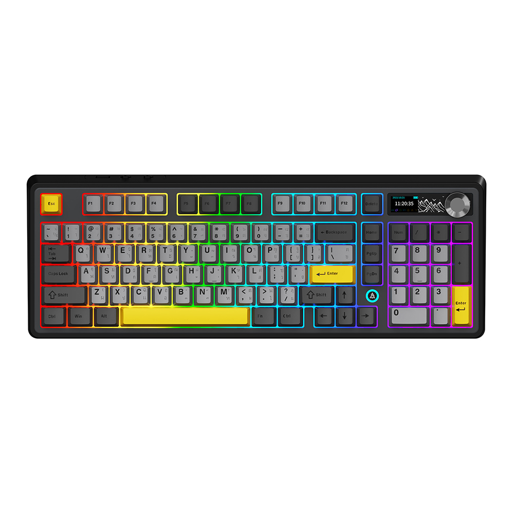 WIRELESS KEYBOARD (คีย์บอร์ดไร้สาย) AJAZZ AK980 V2 - MAILLARD SWITCH RGB EN/TH BLACK-GREY-YELLOW
