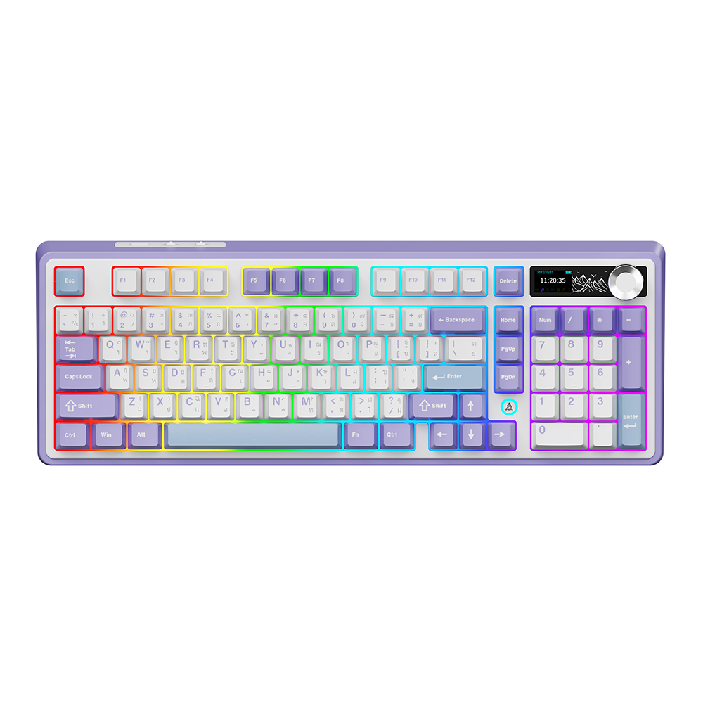 WIRELESS KEYBOARD (คีย์บอร์ดไร้สาย) AJAZZ AK980 V2 - MAILLARD SWITCH RGB EN/TH PURPLE WHITE BLUE