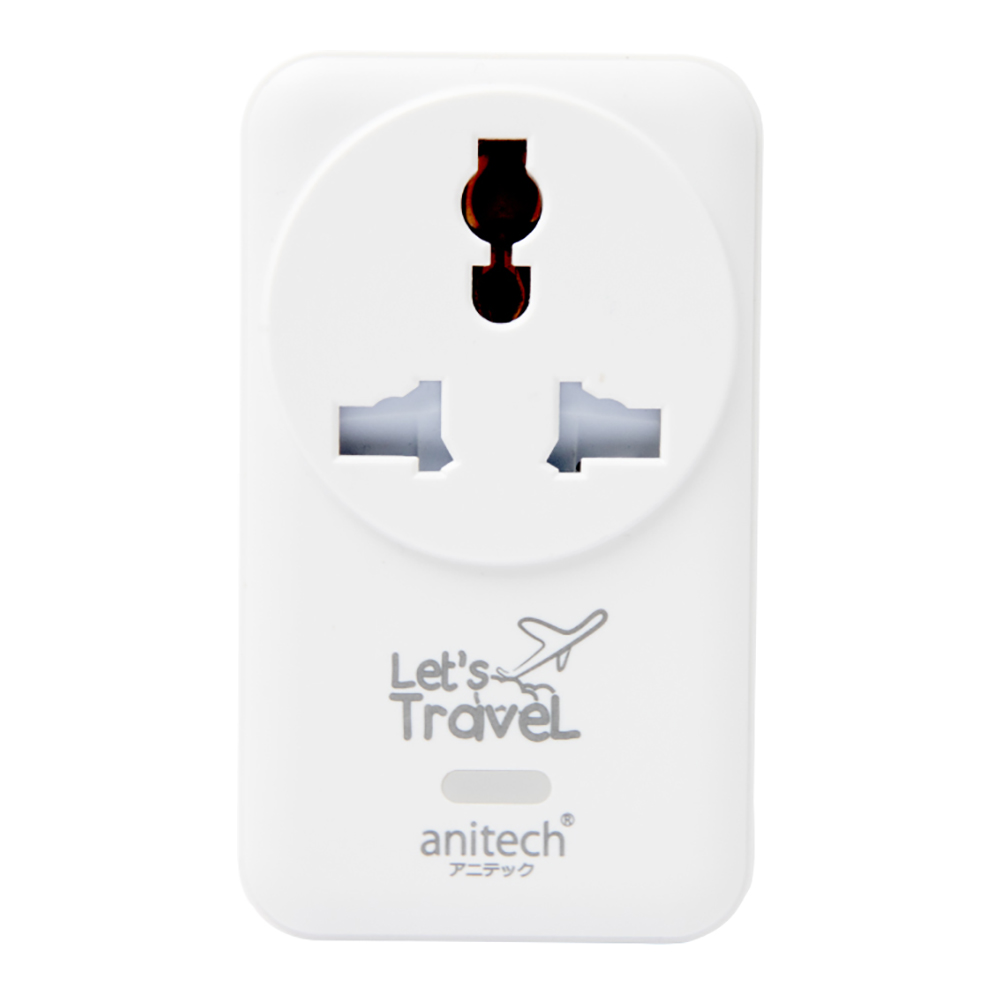 TRAVEL ADAPTER (ตัวแปลงหัวปลั๊ก) ANITECH H126UC - 1 x OUTLET 1 x USB-A 1 x USB-C 2200W WHITE