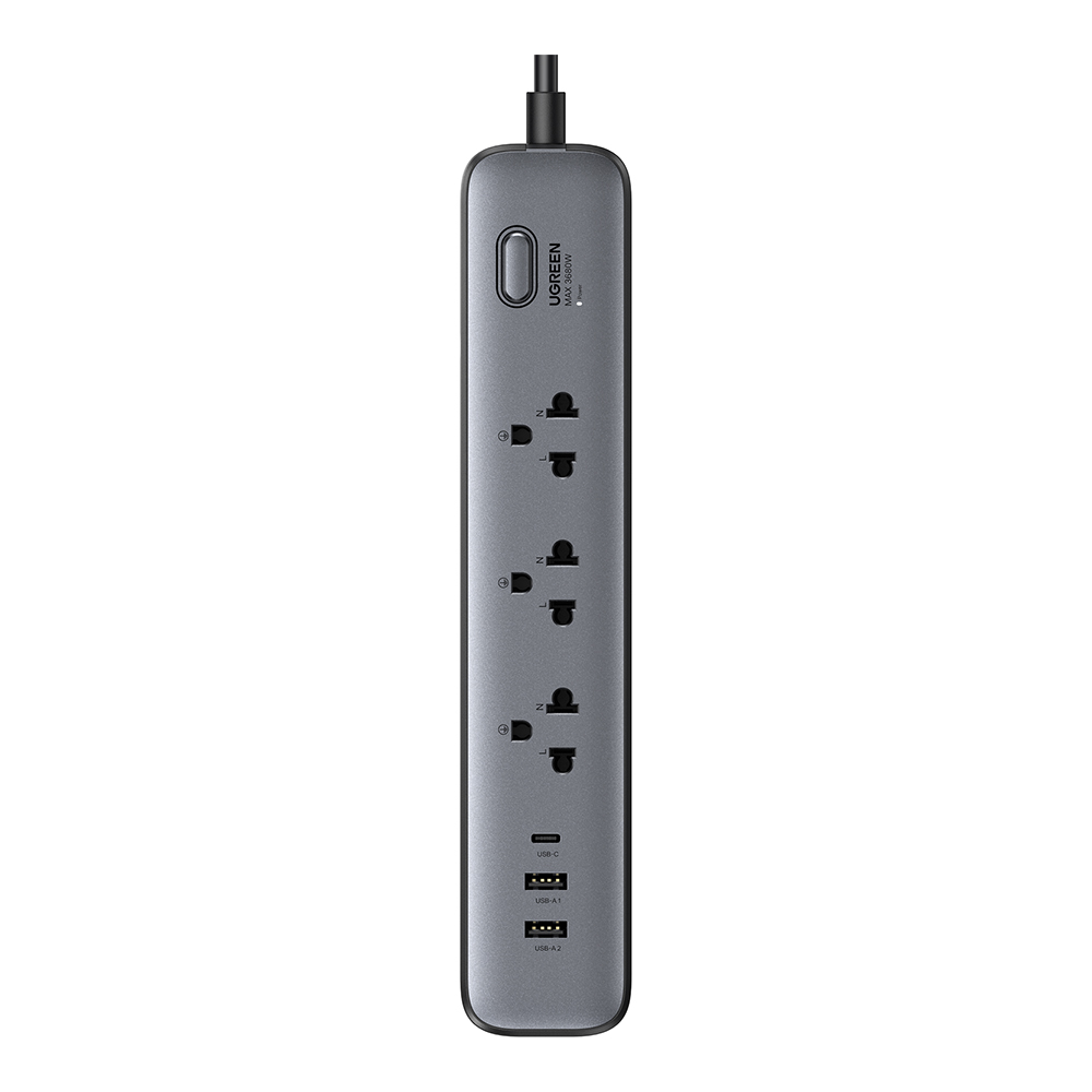 PLUG (ปลั๊กไฟ) UGREEN CD286 - 3 x OUTLET 1 x SWITCH 2 x USB-A 1 x USB-C 3M 3680W GRAY 75137