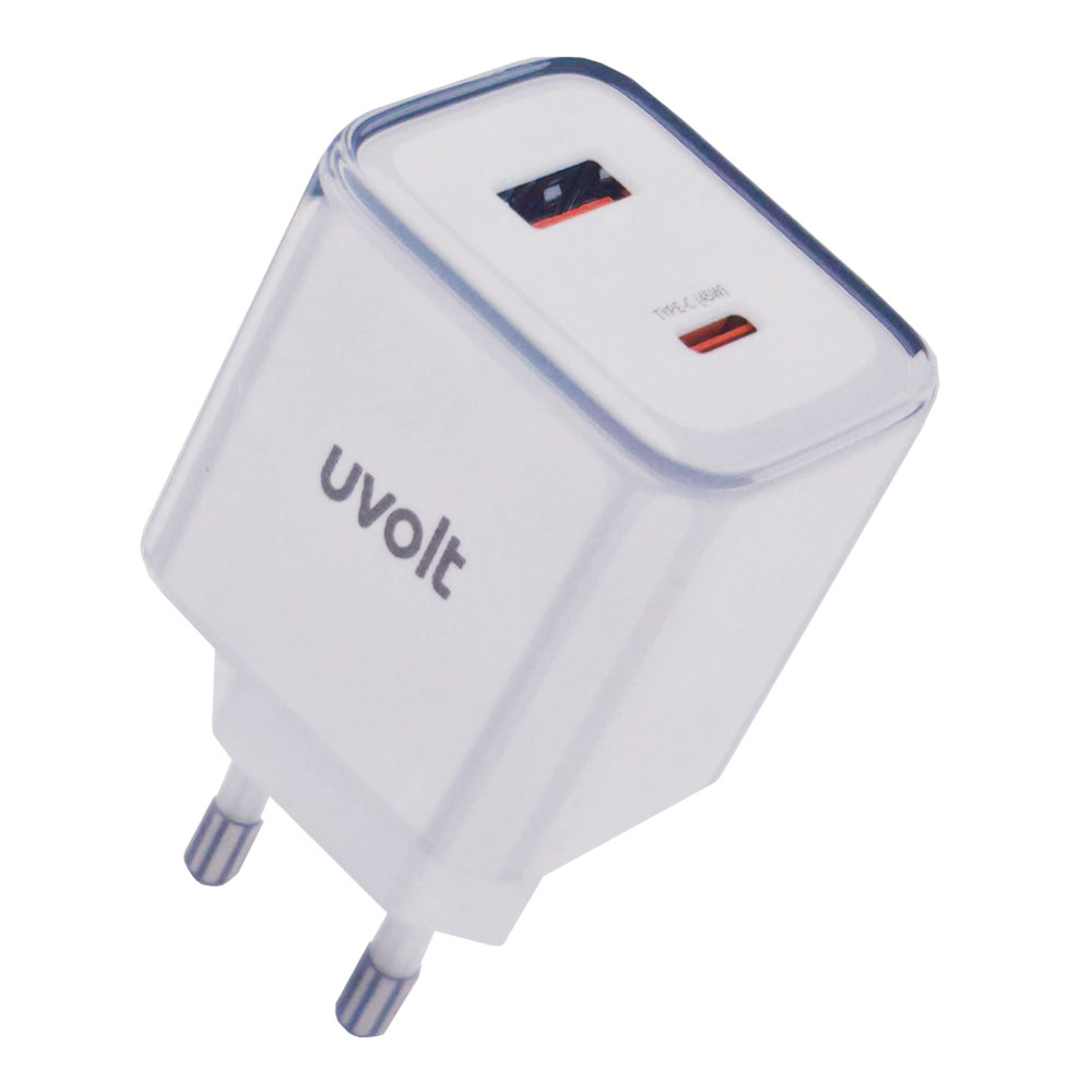 CHARGER (ที่ชาร์จ) UVOLT UVA45W-01 - 45W PD GaN USB+TYPE-C WHITE