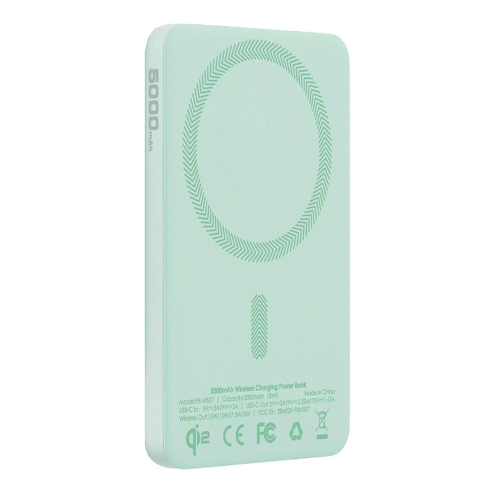 POWER BANK (พาวเวอร์แบงค์) AUKEY PB-MS07A - 5000 mAh QI2 MINT BLUE