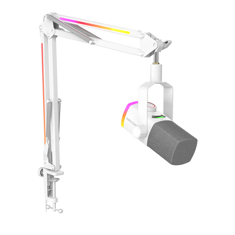 MICROPHONE (ไมโครโฟน) FIFINE AMPLIGAME AM8PROT - USB/XLR DYNAMIC MICROPHONE KIT WITH RGB BOOM ARM STAND WHITE