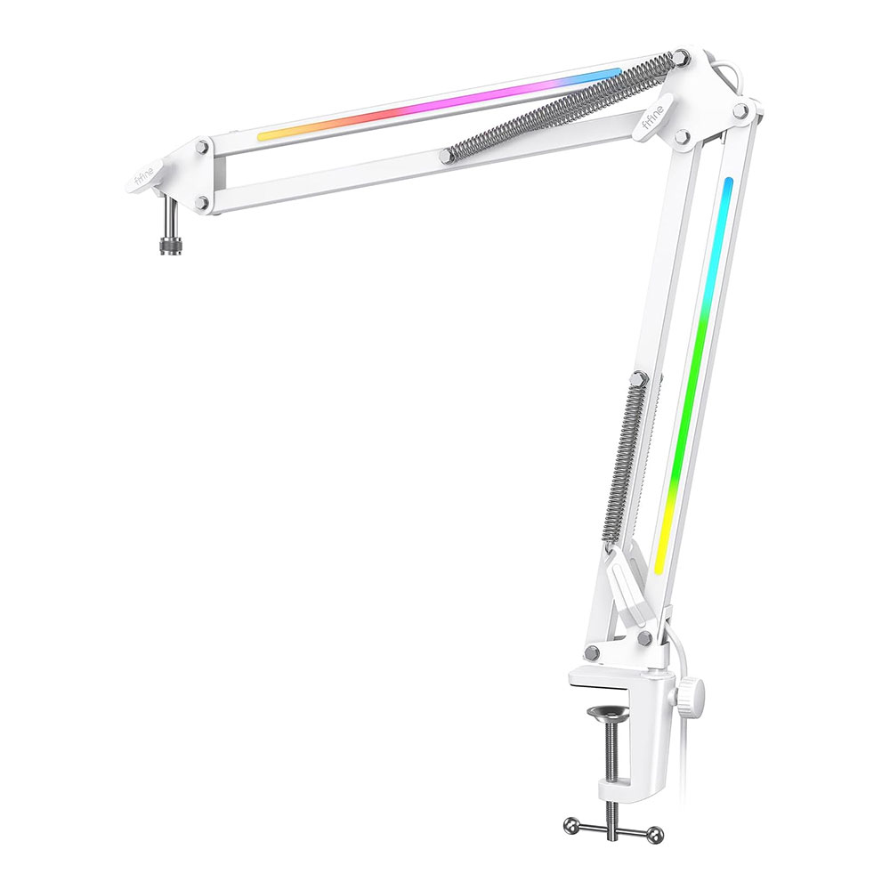 MICROPHONE ARM (ขาตั้งไมโครโฟน) FIFINE AMPLIGAME BM38 - RGB MICROPHONE BOOM ARM STAND WHITE