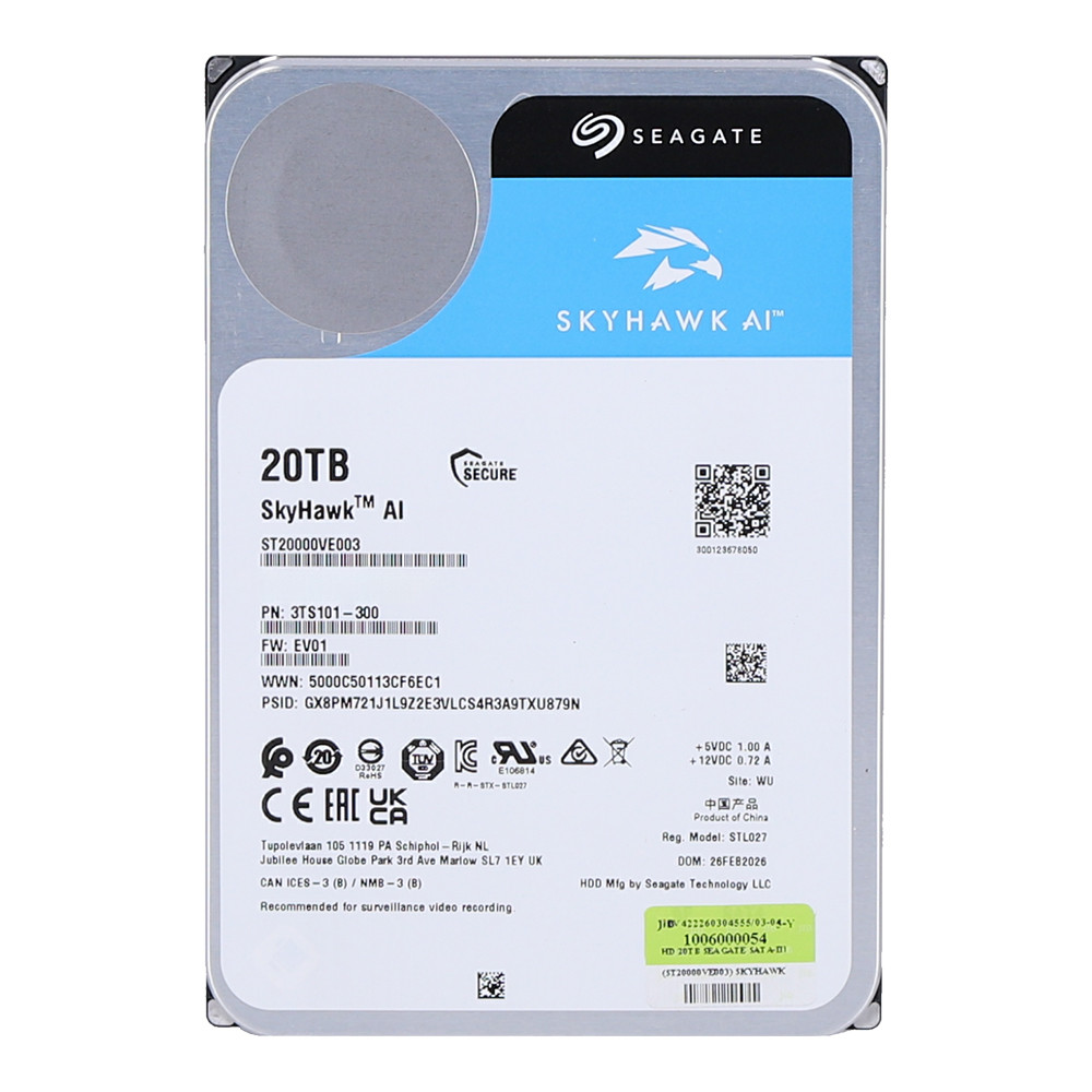 20 TB 3.5 INCH HDD (ฮาร์ดดิสก์ 3.5 นิ้ว) SEAGATE SKYHAWK AI - 512MB SATA3 ST20000VE003