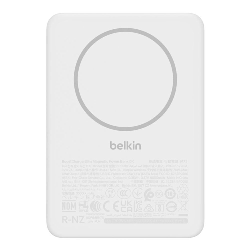 POWER BANK (พาวเวอร์แบงค์) BELKIN BOOSTCHARGE SLIM MAGNETIC POWER BANK 5K - 5000mAh WHITE BPD010fqWH