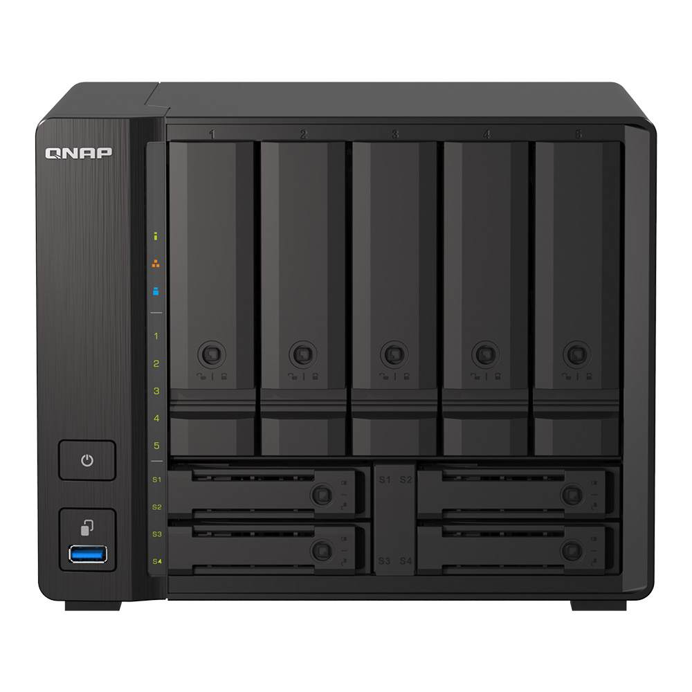 NAS (อุปกรณ์จัดเก็บข้อมูลบนเครือข่าย) QNAP TS-H973AX-8G - 9 BAY AMD RYZEN V1500B 4-CORE/8-THREAD 2.2 GHz 8GB SODIMM DDR4 10GbE + 2 x 2.5GbE